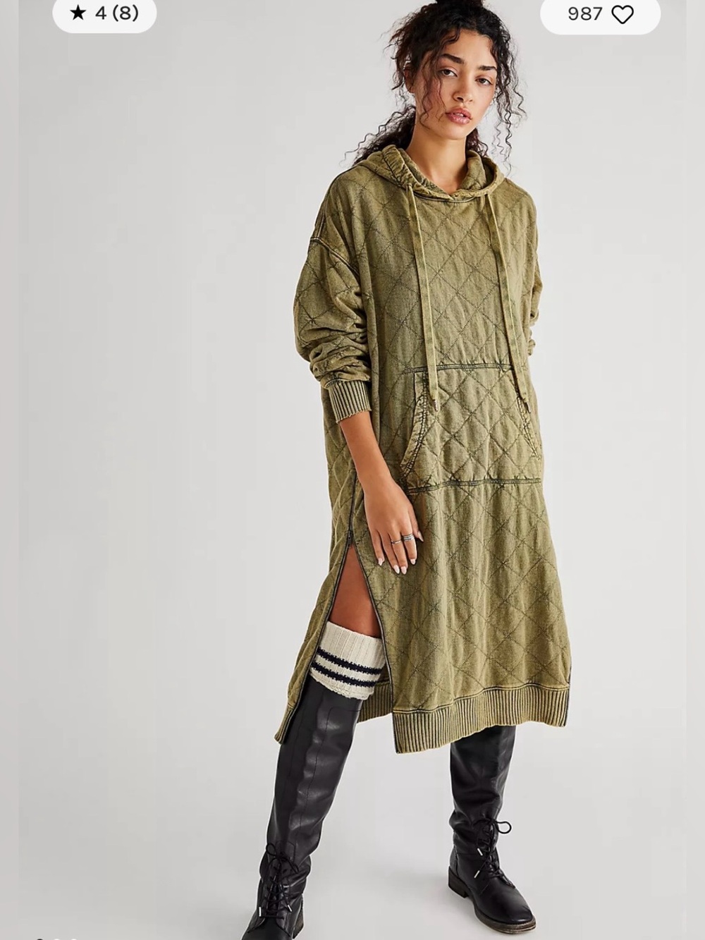Free People Quilted Hooded Dress  - Olive